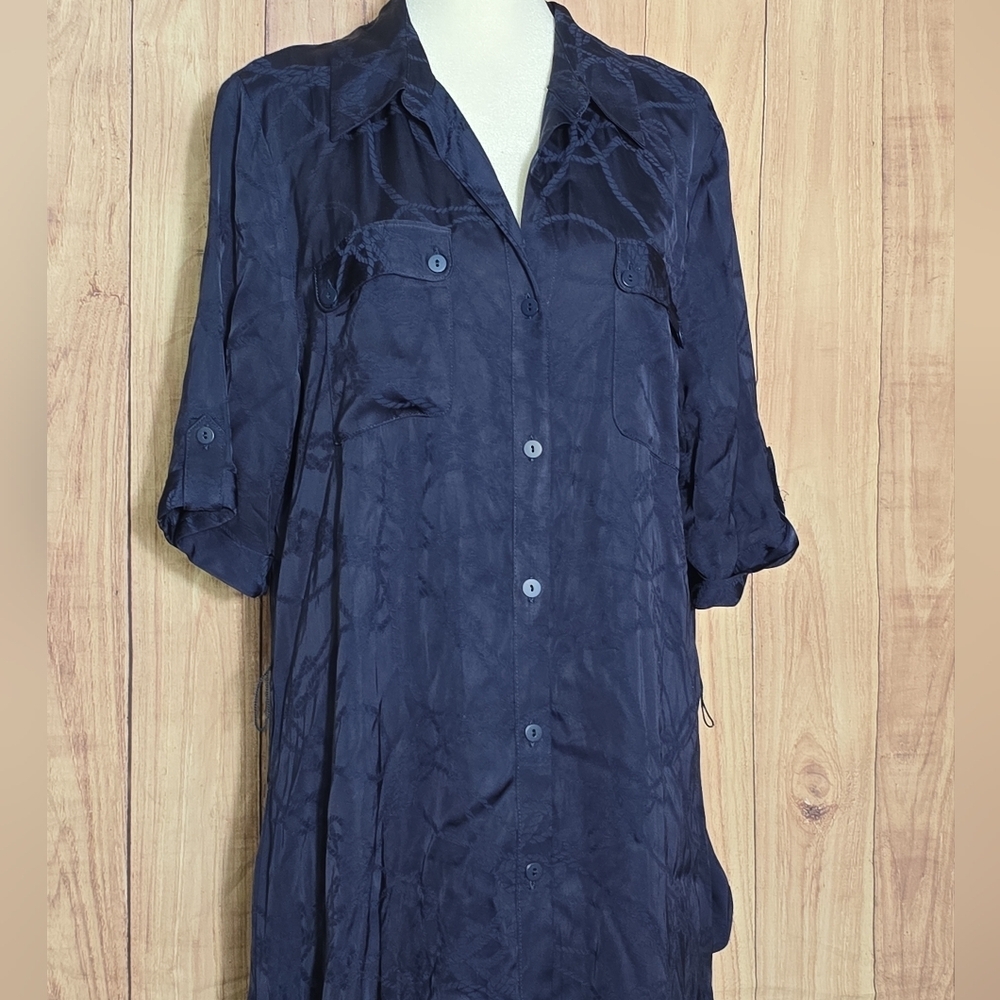 RYEGRASS Navy Shirt Dress With Nautical Rope Print & Pockets Size Medium